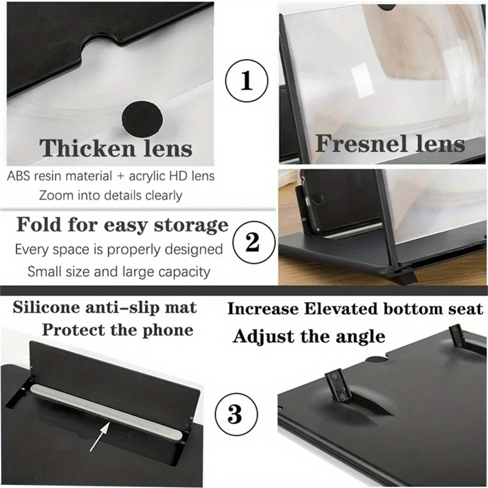 10/12 Inch 3D Screen Amplifier Foldable Mobile Phone Desk Stand TV Magnifying Glass HD Stand Video Amplifier Enlarge Bracket