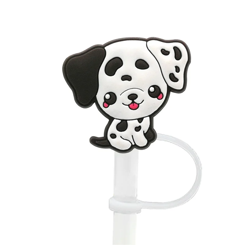 1PCS PVC Straw Charms Cute Dogs Plastic Straw Topoer Cover Splash