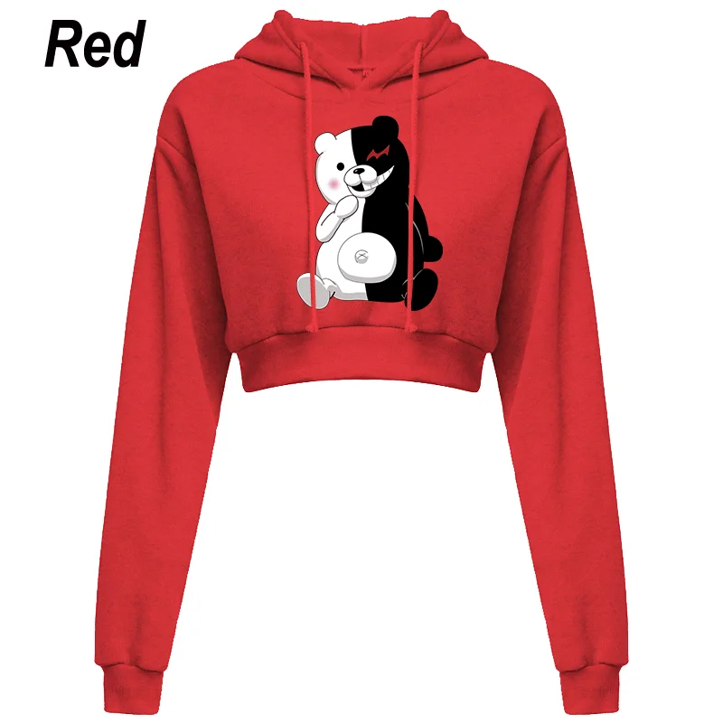 Women Y2k Bear print Crop Top Hoodie Casual Long Sleeve Hooded Short Sweatshirt Sexy Printed Crop Sweaters 10 Colors