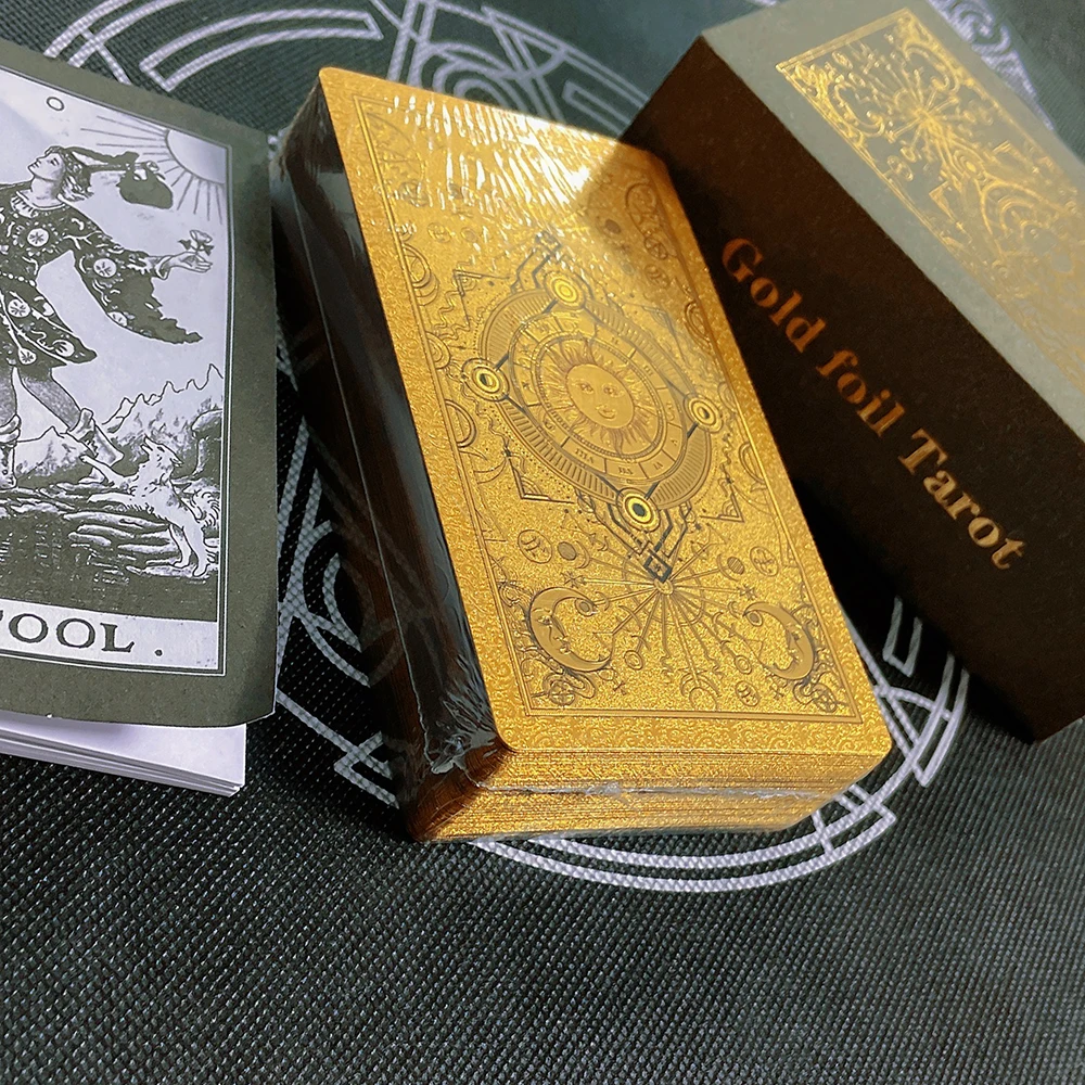 PVC Golden Card Back Gold Foil Tarot Hot Stamping Waterproof and Wear-resistant Board Game Card Divination Luxury Gift Set plastic waite gold foil tarot rider card english card waterproof game poker divination girl emotional interaction board game