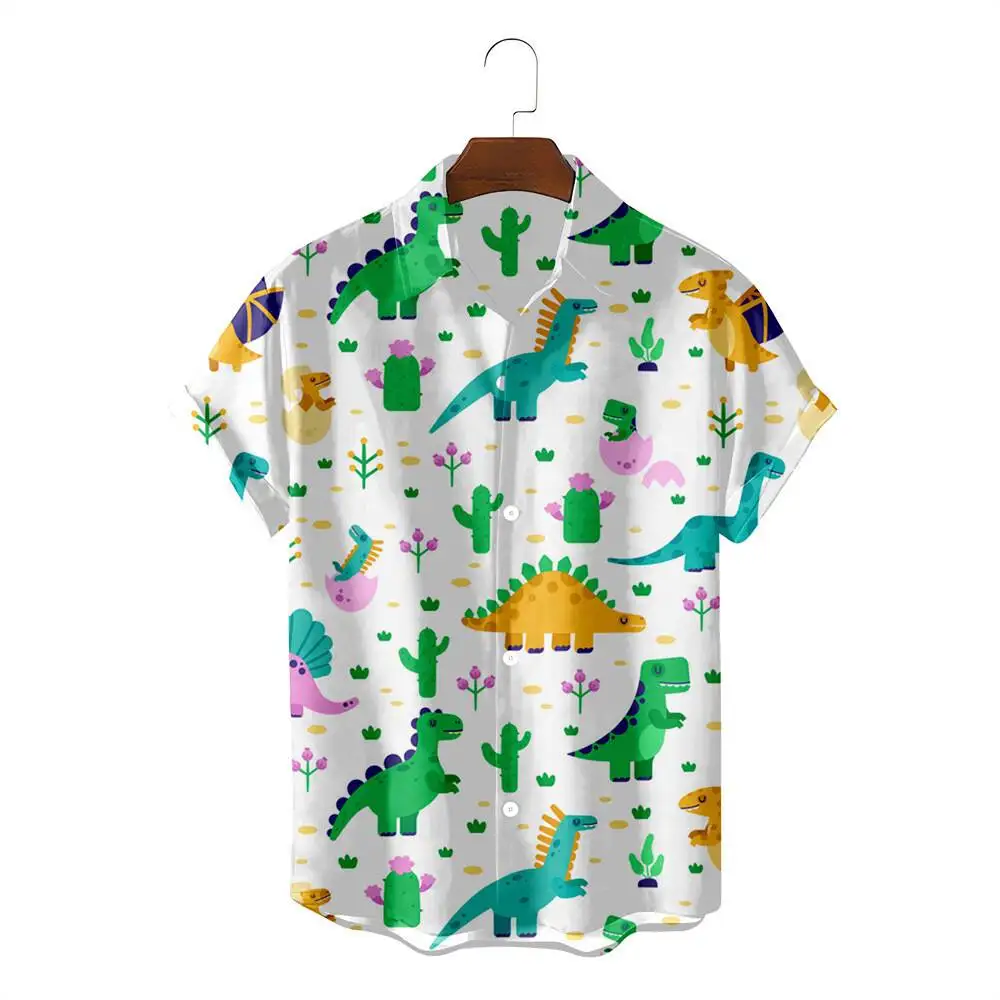 

New Summer Refreshing Short sleeved Men's Loose Shirt 3D Printed Dinosaur Series Hawaiian Short sleeved Shirt