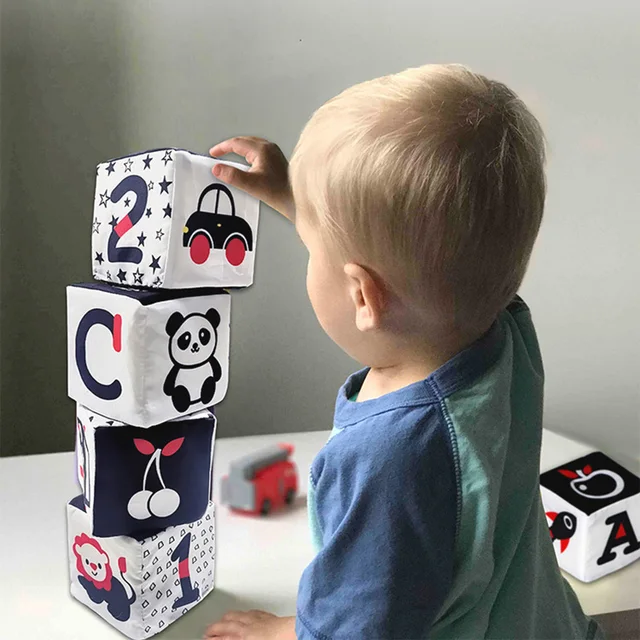 Black And White Baby Cloth Building Blocks Soft Geometric Cubes For Kids Early Educational Interactive Floating Water Toys Gift 1