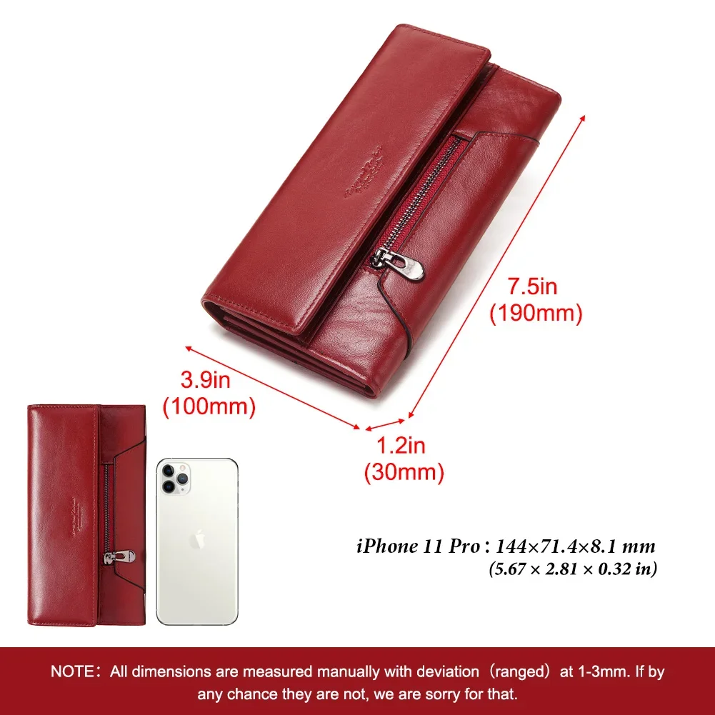 Fashion Women Genuine Leather Wallet RFID Blocking Tri-fold Credit Card Holder Luxury Long Female Phone Clutches purse for women 4