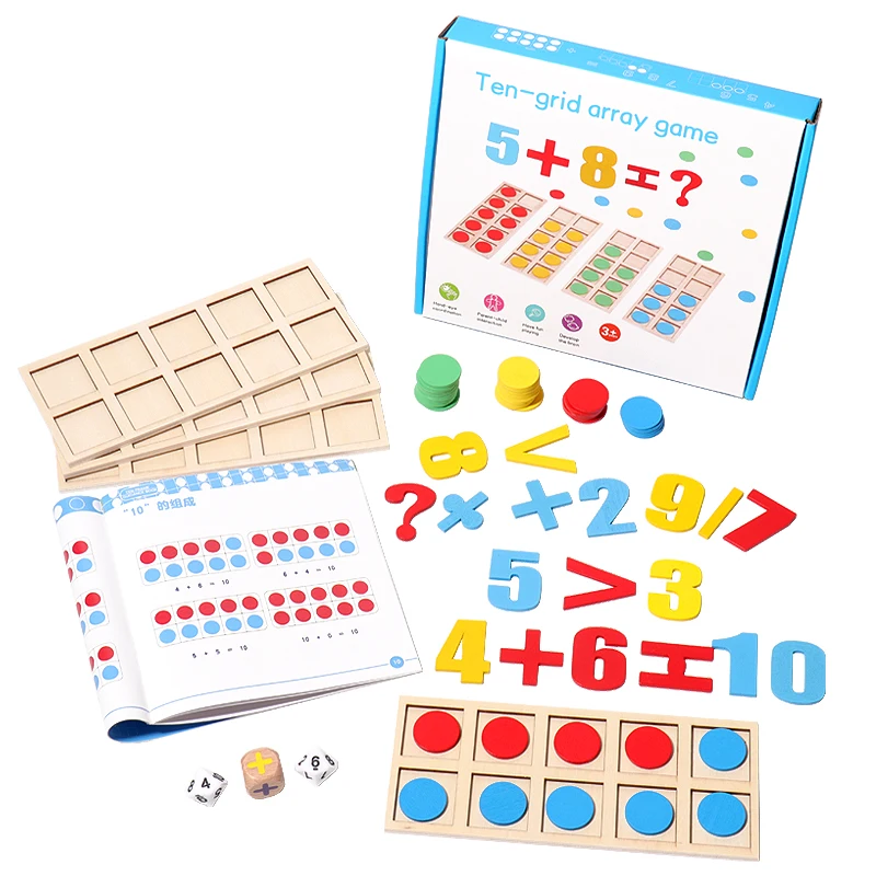 Montessori Digital Card Ten-grid Array Game Math Toys Wooden Addition Subtraction Teaching Aids Kids Education Logical Thinking