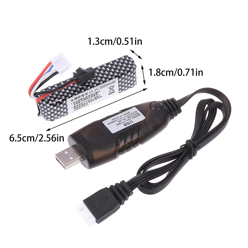 Blaster Battery 1PC 11.1V 2000mAh Gel Water Bead Batteries For Splatter Ball Mini Connector To SM Plug Charger Cable