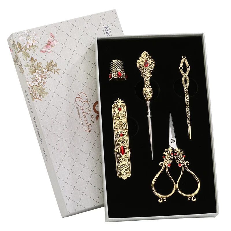 

SHWAKK Vintage European Style Tailor Sewing Scissors Kit With Thimble Embroidery Needlework Thread Scissor for Sewing Shears