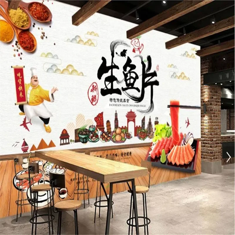 

Custom Japanese Cuisine Sashimi Background Wall Paper 3D Sushi Restaurant Izakaya Snack Bar Industrial Decor Mural Wallpaper 3D