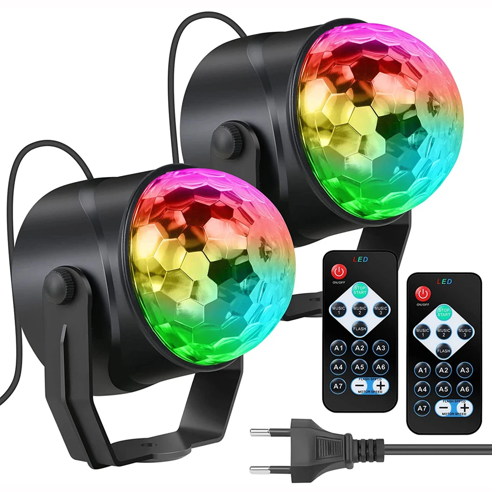 

LED Disco Ball DJ Stage Light 7 Colors Sound Activated with Changing Remote Control Strobe Lighting for Birthday Party Game Room
