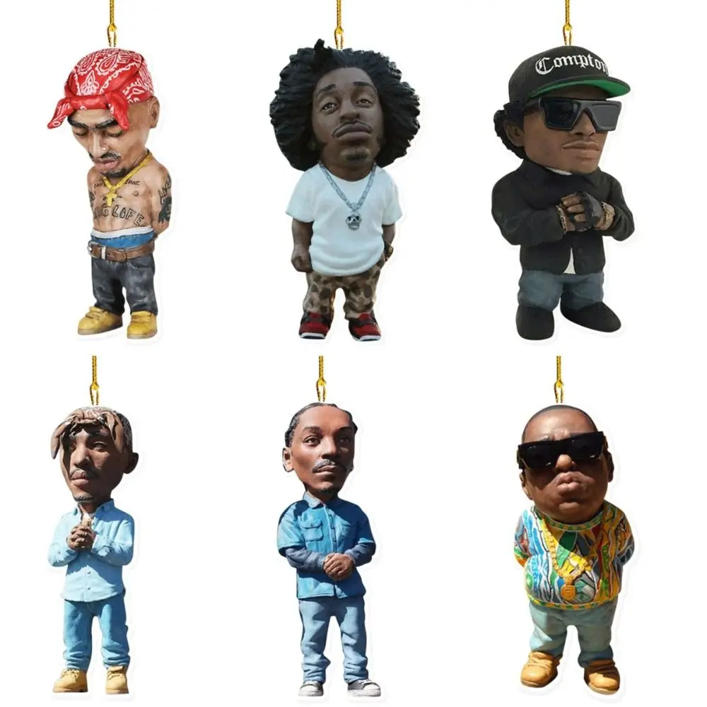 

Car Pendant Rapper Hanging Ornament Car Interior Decoration 2D Cartoon Keychain For Men Rear View Mirror Pendant Bag Accessories