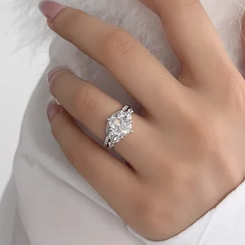 2ct 7x9MM Moissanite Two Rings GRA Certificate Laboratory Diamond Ring Women Wedding Jewelry 18K White Gold Plated S925 Silve 4