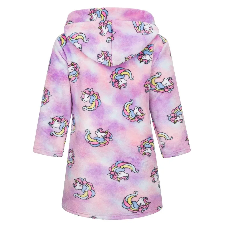 Kids Hooded Flannel Bathrobe Baby Bath Unicorn printed Robes Boy Girls Cute Cartoon Soft Warm Pajamas Long Sleeve Towel Robe flannel pajamas child bathrobe kids robe baby hooded towel
