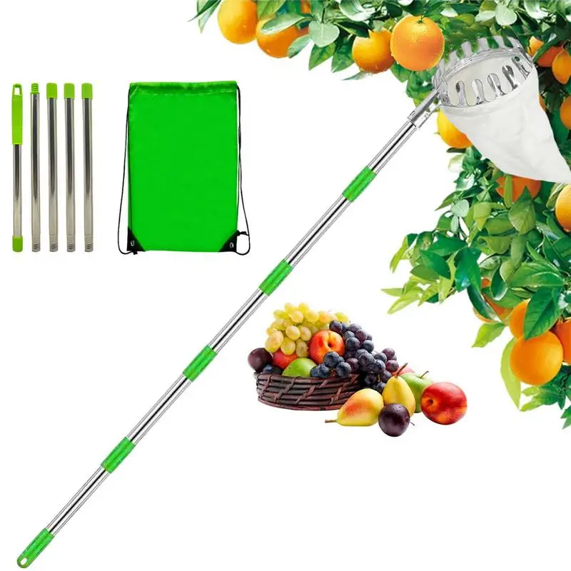 

Garden Basket Fruit Picker Head With Telescopic Extendable Pole Fruit Picking Harvester Non-Slip Grip Handle High Altitude 2024