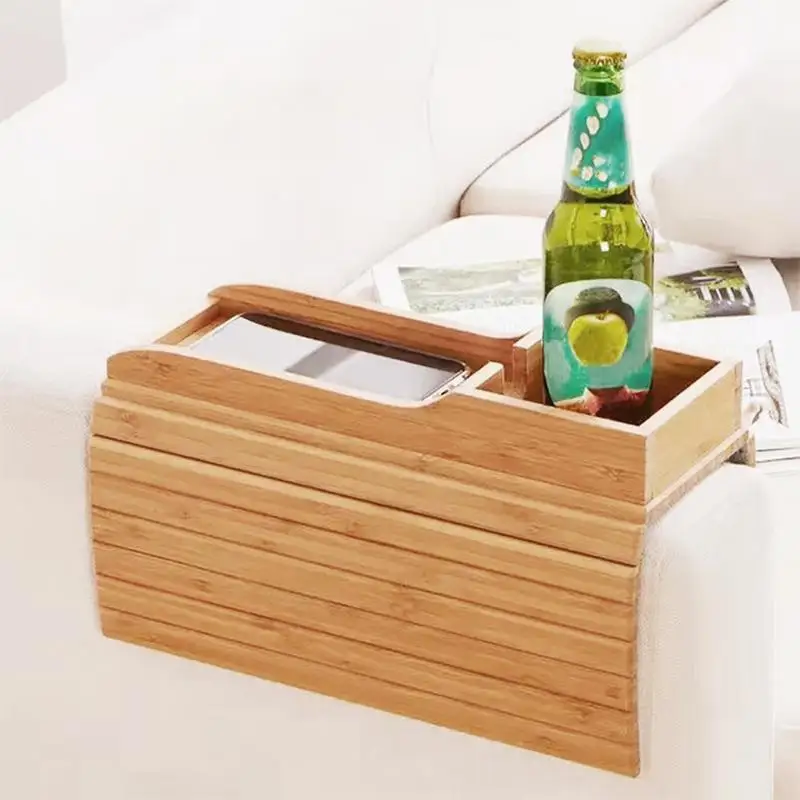 Couch Cup Holder Tray Foldable Couch Arm Table Sofa Arm Rest Tray Adjustable Anti-Slip Sofa Organizer For Cellphone Drinks
