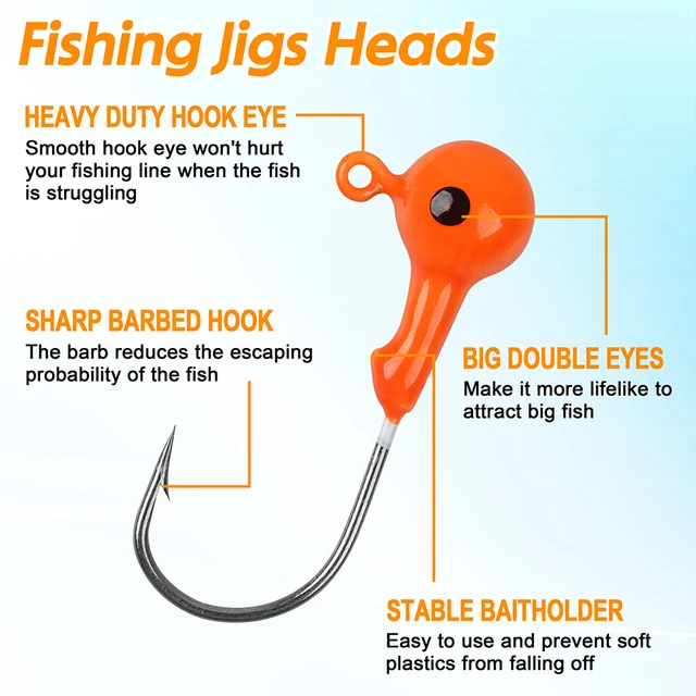 40Pcs Crank Jig Head Hook Round Ball Head Fishing Jigs Hook Bass Lures Crappie Jig Heads for Trout Walleye Saltwater Fishing Jig 4