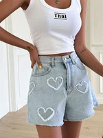 REALEFT High Waist Washed LOVE Printed Women's Denim Shorts 2024 New Spring Summer Casual Jeans Chic Straight Pants Female - Image 2