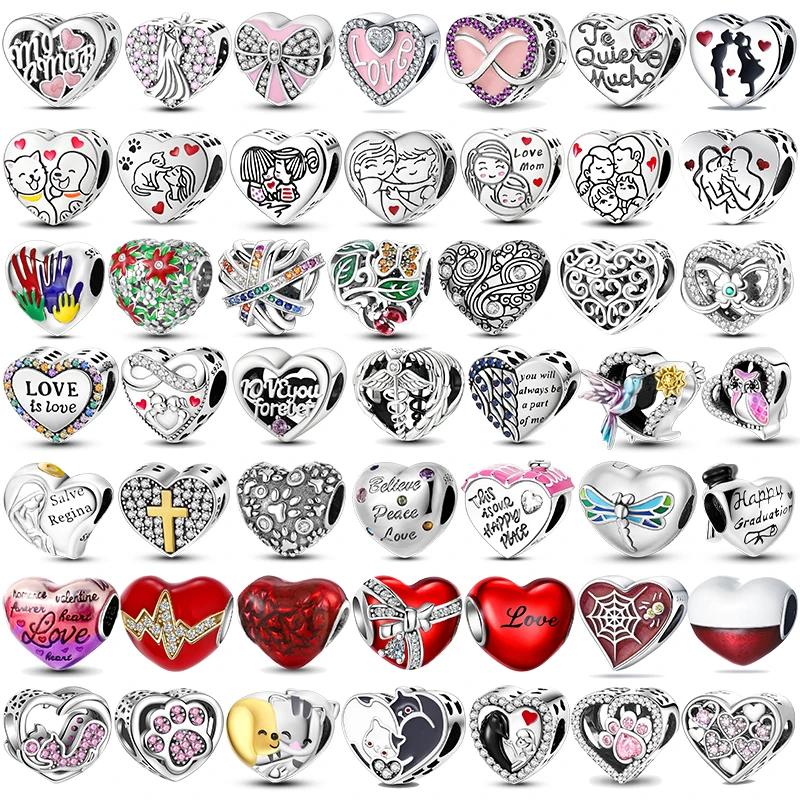 

925 Sterling Silver Heart Shape Series Beads Family Best Friend Fit Original 925 Pandora Bracelet Jewelry Making for Women Gift