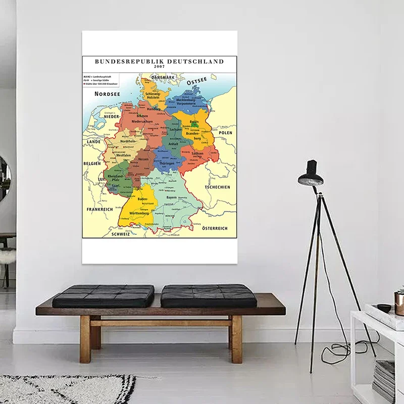 Map of The Germany Non-woven Canvas Painting Wall Art Poster Decorative Print Living Room Home Office School Supplies 100*150cm