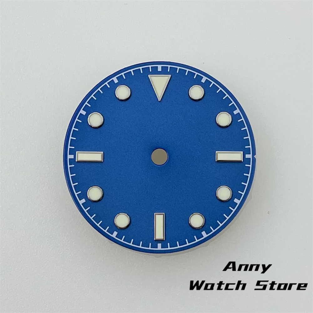 Vintage 29mm Watch Dial with Black, Brown, and Dark Blue Design Featuring Rose Gold Edging and Green Luminous Markers