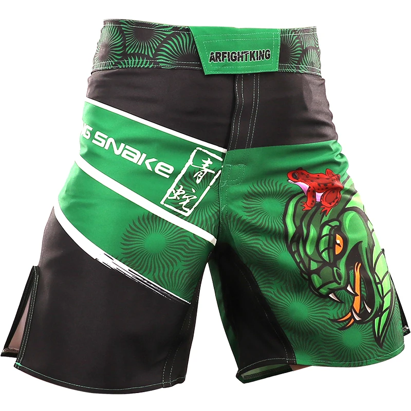 MMA Muay Thai Boxing Shorts for Men, Green Snake Kickboxing Fighting Trunks, Sanda Grappling, Bjj Running Sports Short Pant
