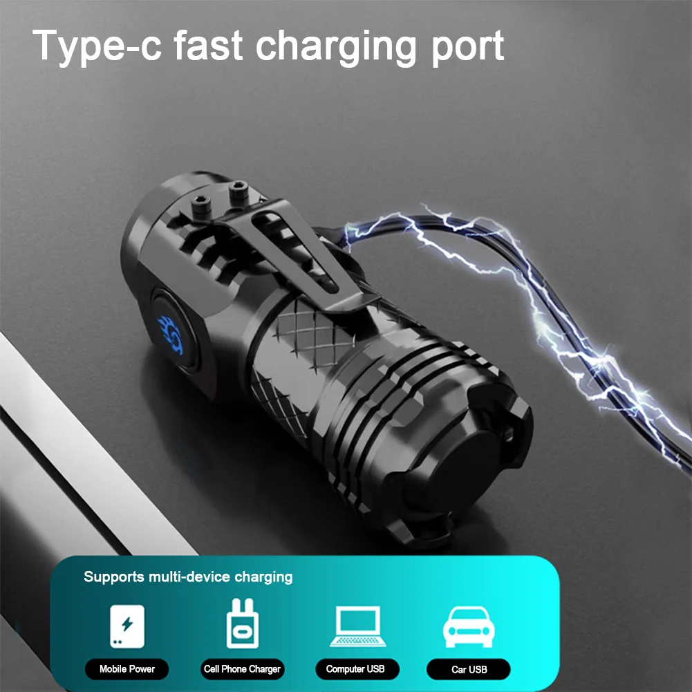 고출력 LED 손전등 토치, 장거리 토치, USB 충전식 컴팩트, 강력한 비상 손전등, 18350 배터리, 20W