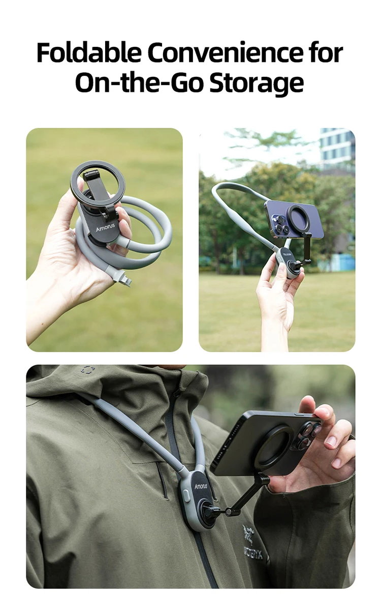 Phone Neck Mount Cell Phone Selfie Stick Smartphone Selfie Stick Selfie Stick Silicone Magnetic Neck Mount Quick Release Hold For IPhone 15 14 13 12 SAMSUNG HUAWEI XIAOMI Vlog Selfie