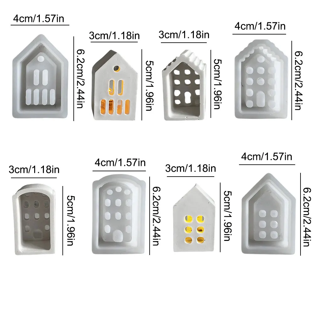 4pcs House Candle Holder Silicone Mold Aroma Soap Mold Tealight Holder Mold Houses Candlestick Ornament Plaster Molds Home Decor