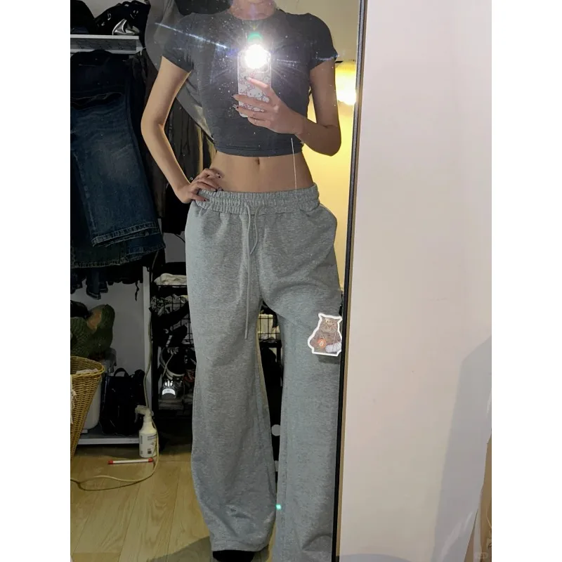 

Deeptown Y2k Oversized Sports Sweatpants Gray Vintage Jogging Woman Wide Leg Pants Korean Style Baggy Casual Streetwear Trousers