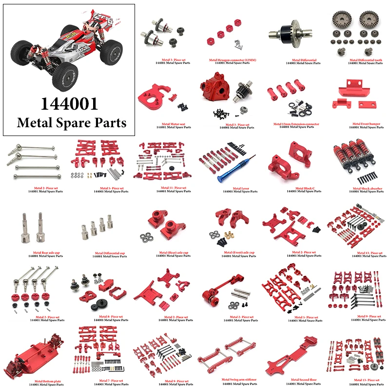 Voiture RC 144001 4WD Buggy Électrique - Châssis Métal, Pièces de Rechange