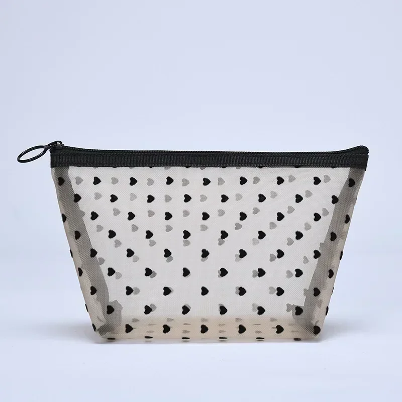 Heart-Shaped Nylon Mesh Cosmetic Bag – Multifunctional Zipper Pouch