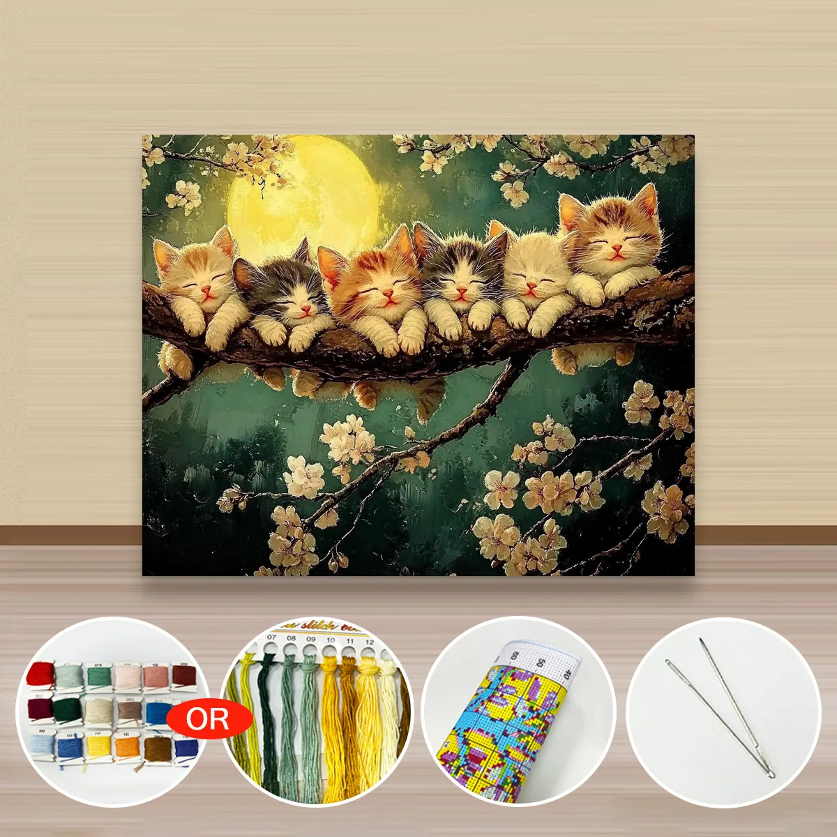 1 Stück 40x50 cm/15,7x19,69 Zoll, 11CT/14CT Kreuzstich-Set, DIY Valentinstagsgeschenk, Stickerei-Set für Festlichkeiten, Die Katzen unter dem Mond