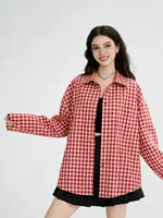 2025 Y2k automne femmes nouveau Vintage rouge Plaid col rabattu sur-chemise à manches longues Streetwear ample Patchwork Harajuku Blouses 3