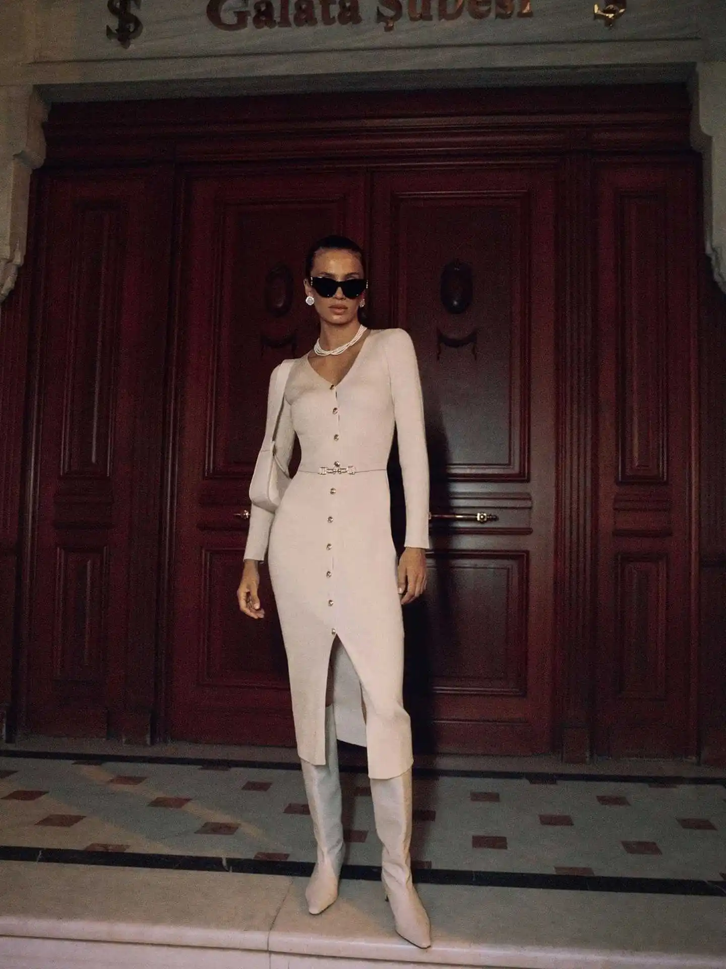 Autumn V-Neck Knit Long Dress For Women Ribbed Patchwork Cardigan Slim Elegant Party Dress Female Knitwear Maxi Dress