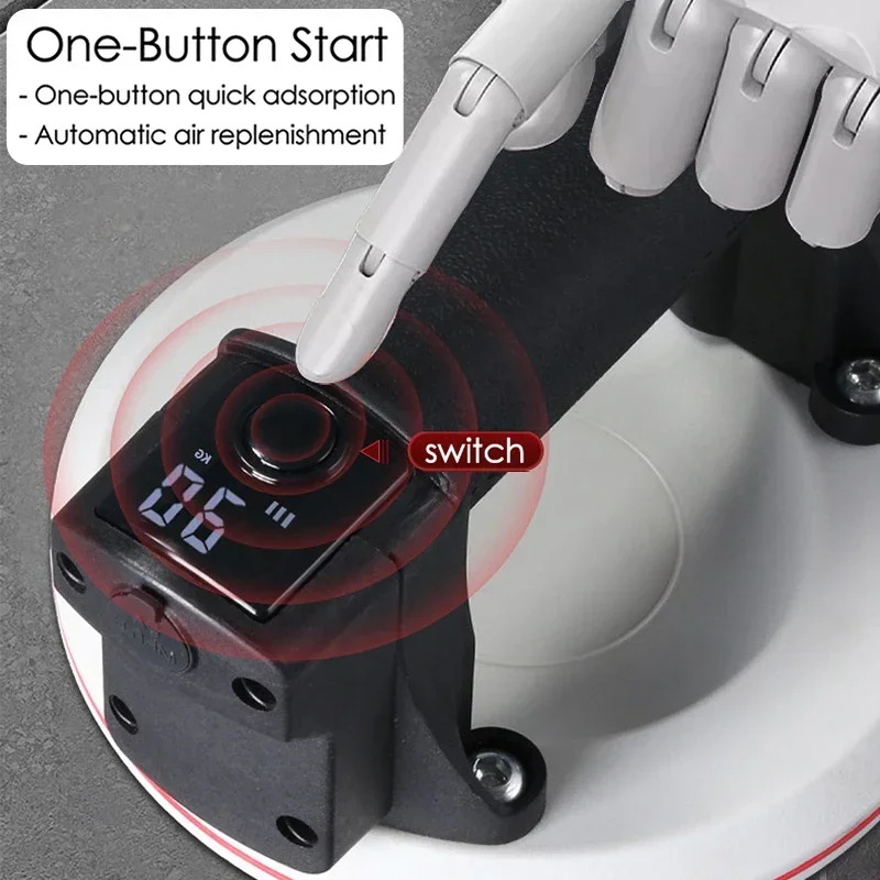 6in Intelligent Display Electric Vacuum Suction Cup 200KG Load Granite Tile Glass Lifter Material Handling Tools 2000mAh Battery