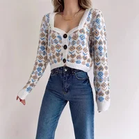 Floral Embroidered Long Sleeve Knitted Sweater Cardigan Women's Autumn Winter New Style Single Button Cross-Border Clothing