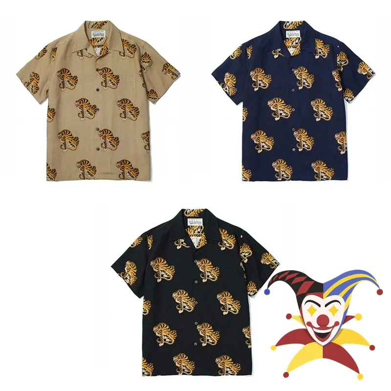 

WACKO MARIA Beach Shirts Men Women Dark Blue Black Khaki Tiger Shirt