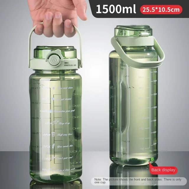 1.5L Sports Water Cup With Straws & Handle BPA-Free Leak-Proof Portable Water Bottle Large Capacity Plastic Straw Water Cup 6