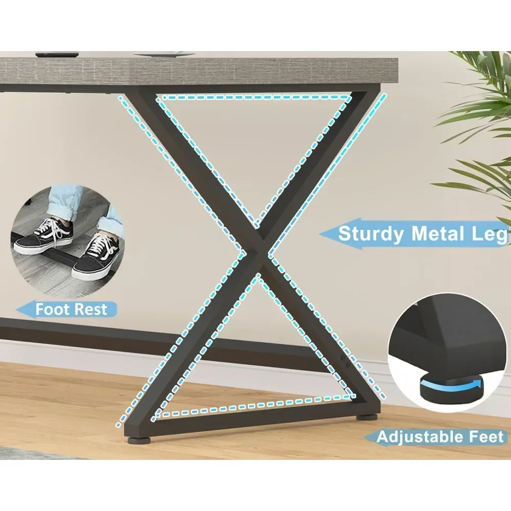 "contemporary wooden and metal home office desk for efficient study and gaming"