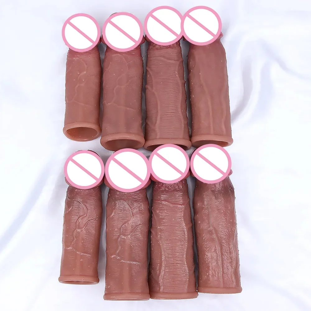 Penis Sleeve Male Extende Enlargement Reuseable Silicone Wolf Teeth Set Adult Couple Sharing Sex Toys