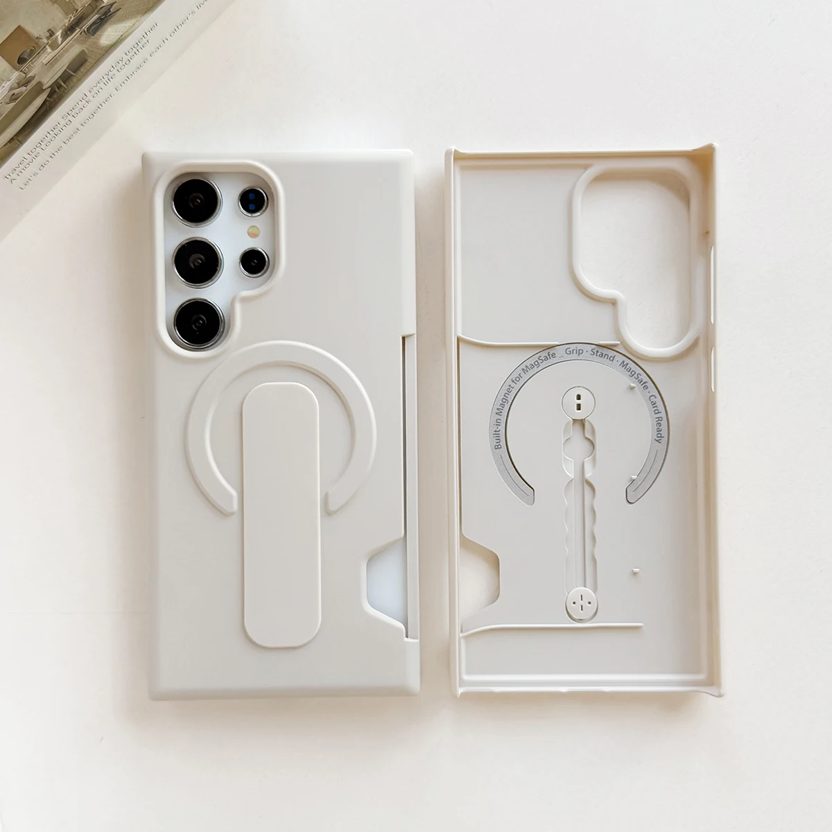 Magnetic Stand Case with Matte Finish and Ring Holder - Magsafe Compatible Cover with Card Pocket Slots