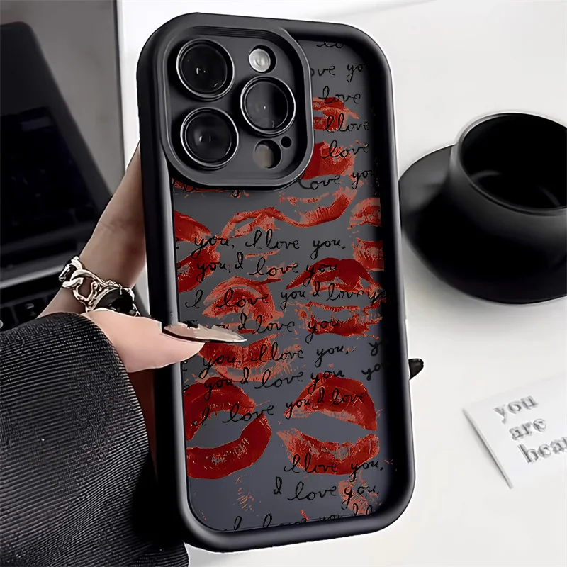 Stylish Black and Red Kiss Print Soft Silicone Phone Case