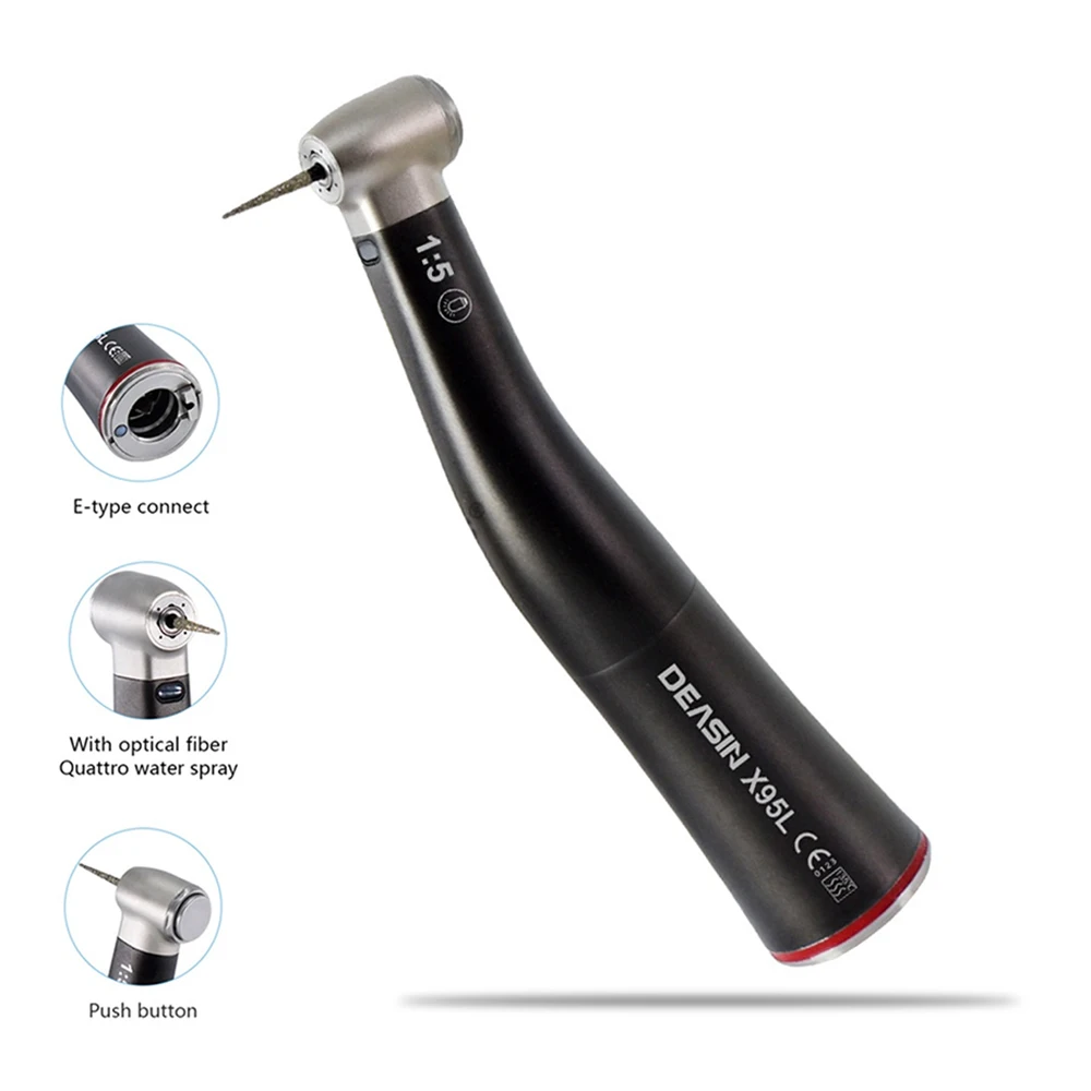 Dental X95L Schwarz Low Speed Handstück Zunehmende Rote Ring Contra Winkel Interne Wasser Spray Mit Glasfaser Für E-typ motor