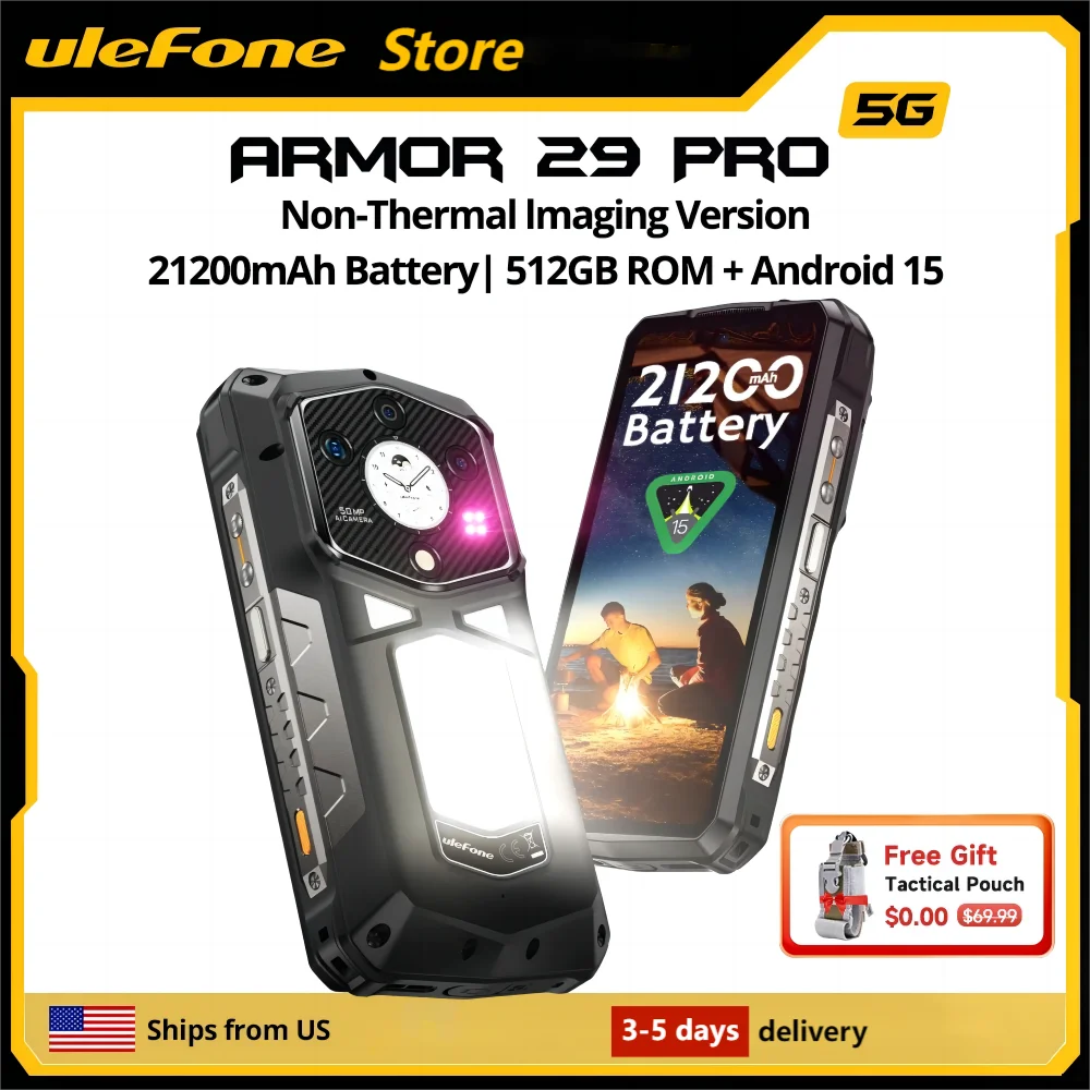 Ulefone Armor 29 Pro 5G AI Rugged Phone 6.67" 120Hz Up to 32GB RAM 512GB ROM 21200mAh 120W 64MP Night Vision Mobile Phone