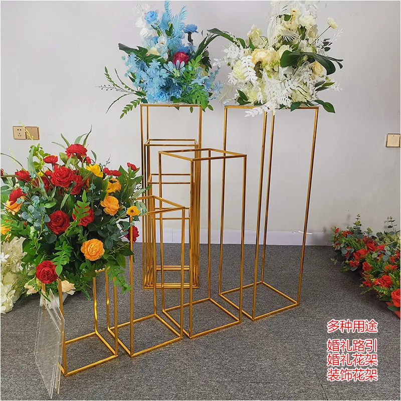 

Shining Gold Wedding Decoration Electroplate Iron Geometric Placed Props Road Lead T Station Supplies Rectangle Wedding Plinth