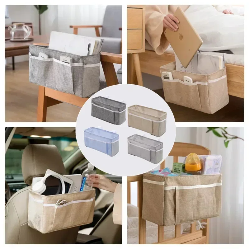 1pcs Multifunctional Bedside Sofa Hanging Storage Bag, Fabric Hanging Basket Bedside Shelves for Dormitory and Apartment Storage 2