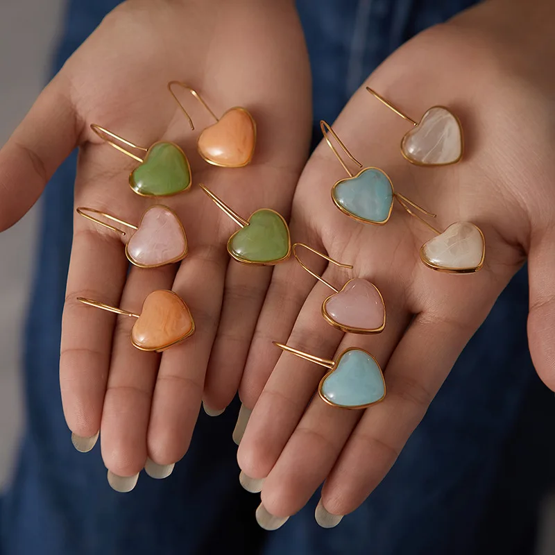 Love Resin Korean Sweet Ladies Summer Earrings Drop Earrings For Women Girl Stainless Steel Dangle Earrings 6