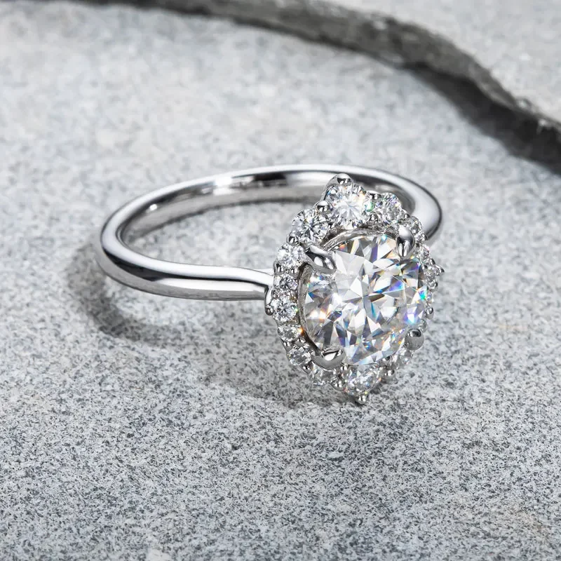 2ct Moissanite Engagement Rings For Women Round Cut VVS1 D Color 925 Sterling Silver Halo Style Wedding Promise Gift