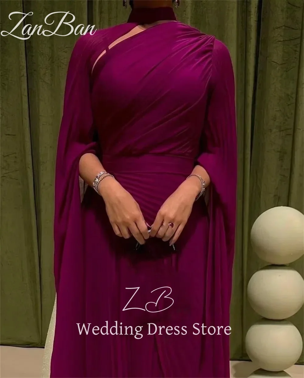 ZanBan Customized Jersey Draped Party A-line High Collar Bespoke Gown Long Dresses Classic Exquisite Modern Style Pastrol Unis