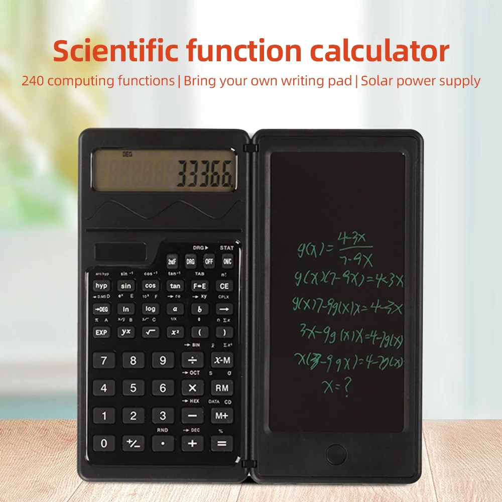 【New】6 Inch Writing Board and Pen Dual Power Solar and Battery Operated Foldable Functions Calculator with 10-bit Display Screen