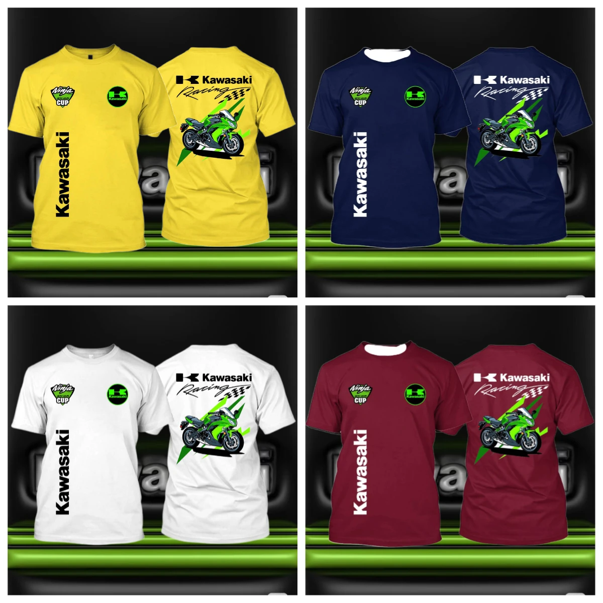 25/26Kawasaki  인증 티셔츠 프린트 티셔츠 빠른 건조 땀 흡수 느슨한 편안한 기관차 패션 모토