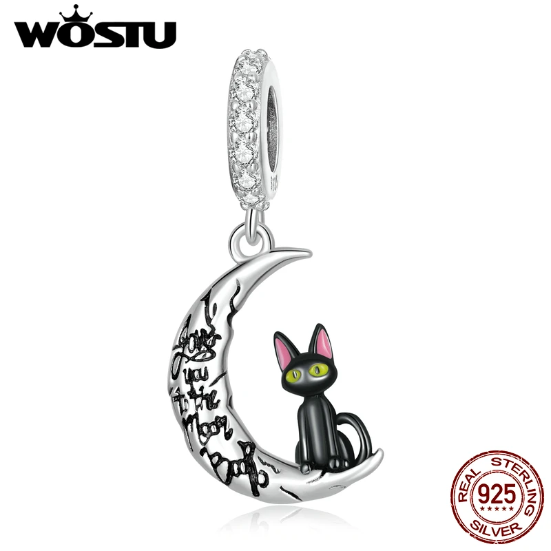

WOSTU 925 Sterling Silver Moon Charms Beads For Women Fit Original Bracelet Banle Cool Black Cat Charmiong Necklace Pendants